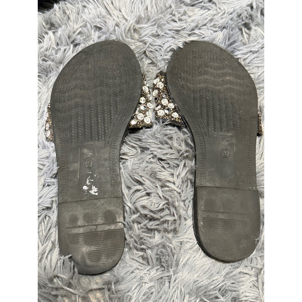 Rhinestone Slide Sandals Womens 9 Black Silver Quilted Studded Festival Bling - Picture 4 of 8